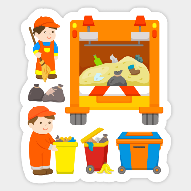 Garbage Truck Trash Collection Dustman Trashcans Boys Sticker by samshirts